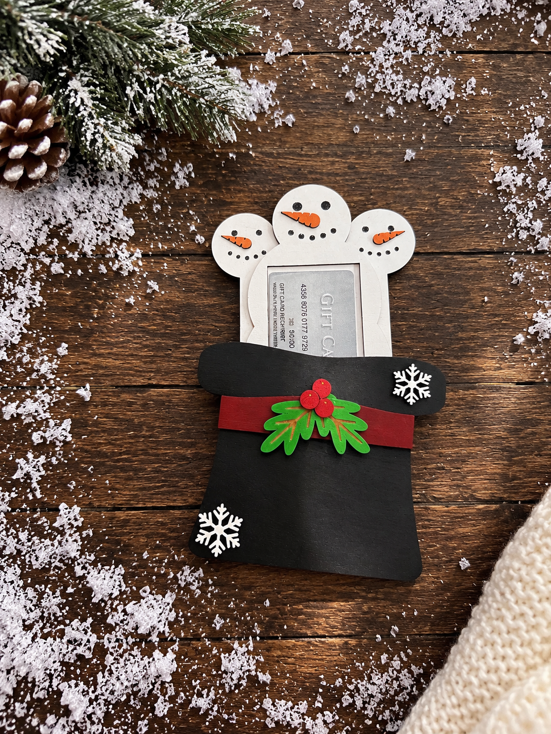 Snowman Top Hat Gift Card Holder | Wood Snowman Hat with Hidden Gift Card | Handcrafted Christmas