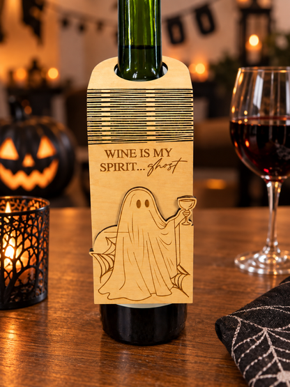 Ghost Wine Bottle Tag Gift Card Holder | Halloween Hostess Gift | Handmade Wood