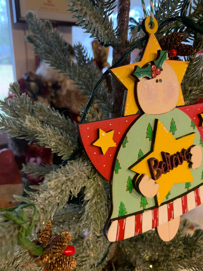 Handmade Wooden Angel Christmas Ornaments – Believe & Merry and Bright Holiday Decor
