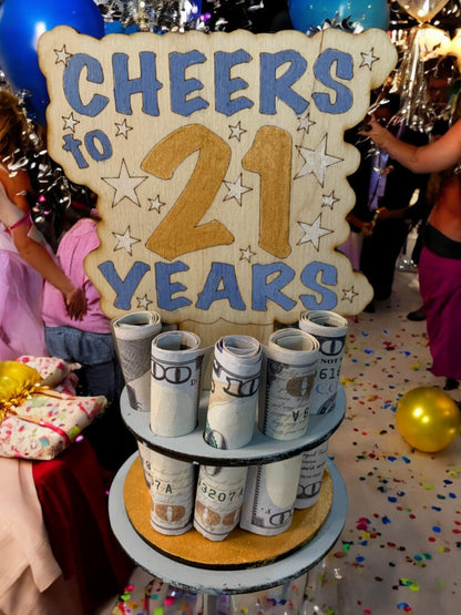 21st Birthday Money Tree Gift – Handmade Wooden Cash Holder for Milestone Celebration