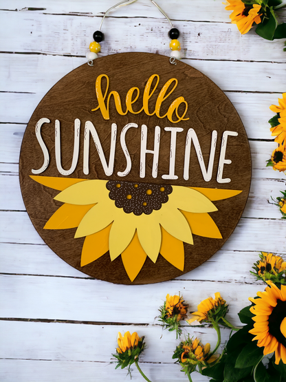 Hello Sunshine Sunflower Door Sign – Cheerful Farmhouse Decor for Bright Summer Days