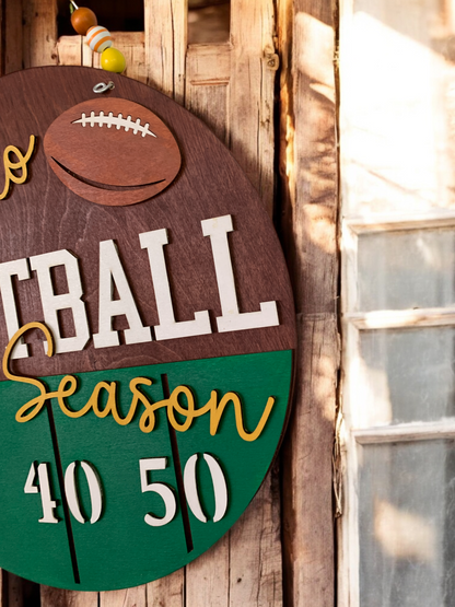 Hello Football Season Wooden Sign – Rustic Game Day Door Hanger – Handmade Sports Porch Decor