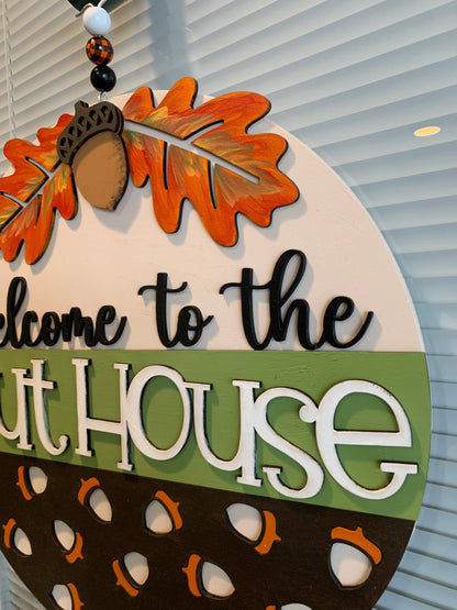 Welcome to the Nut House Fall Sign – Funny Acorn Door Decor – Handmade Autumn Wall Art