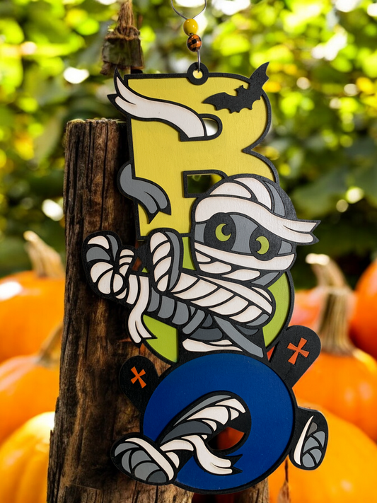 Handmade Wooden Halloween Boo Sign – Mummy Door or Wall Decoration – Cute & Spooky Fall Décor