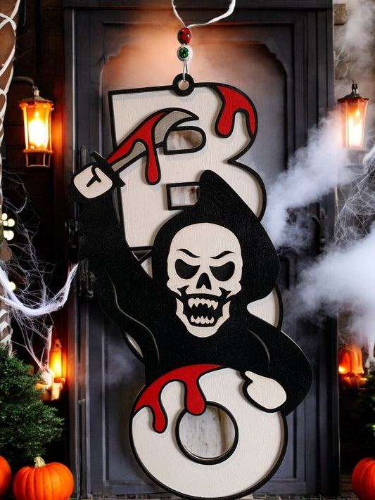 Grim Reaper BOO Sign – Wooden Halloween Door Hanger – Handmade Spooky Porch & Wall Décor