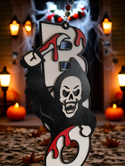 Grim Reaper BOO Sign – Wooden Halloween Door Hanger – Handmade Spooky Porch & Wall Décor