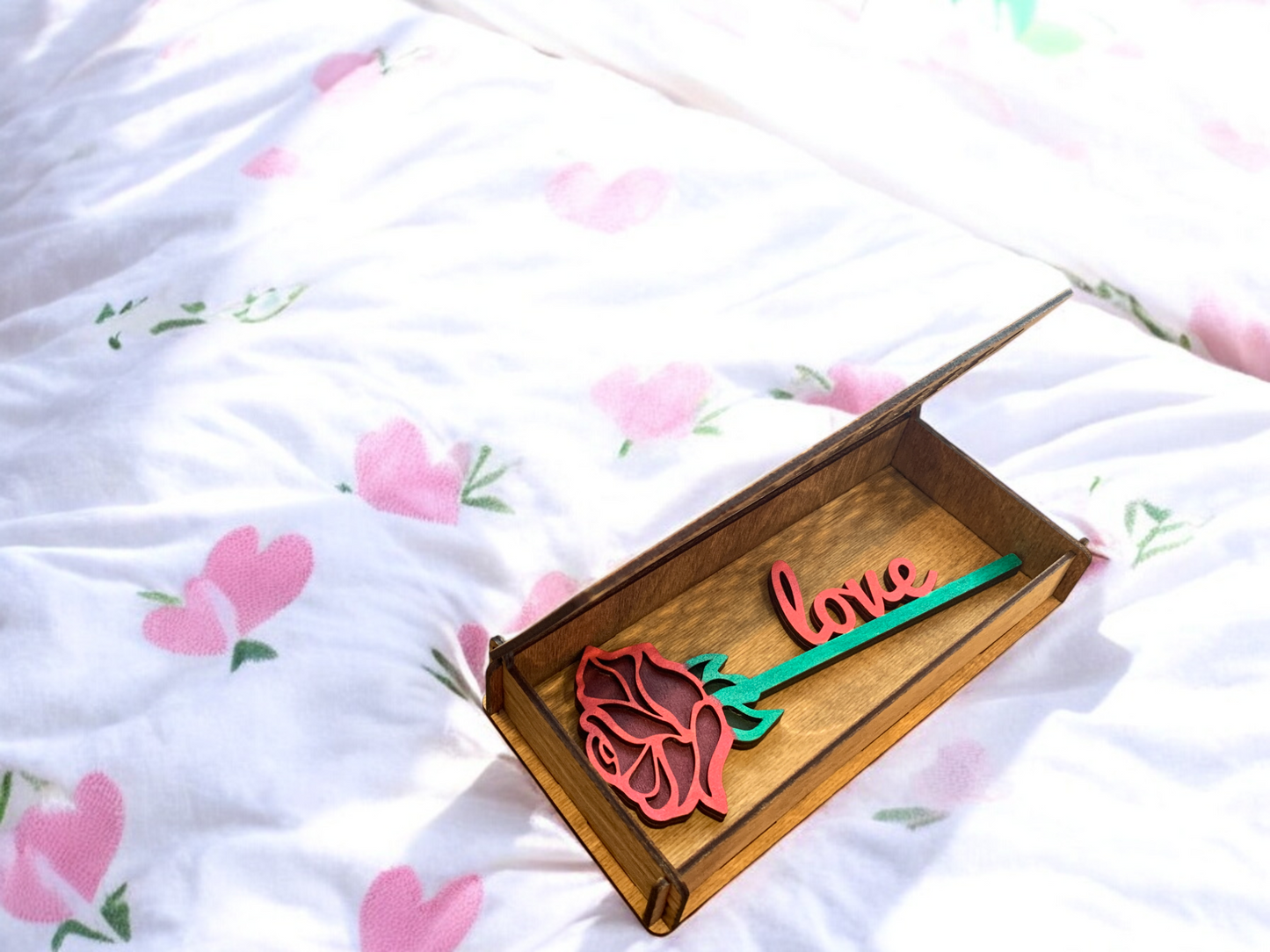 Valentine Wooden Gift Box – Baltic Birch Love Box with Rose