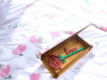 Valentine Wooden Gift Box – Baltic Birch Love Box with Rose