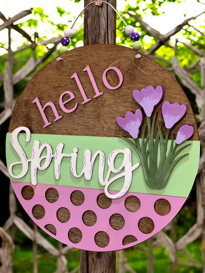 Hello Spring Tulip 3D Wooden Sign