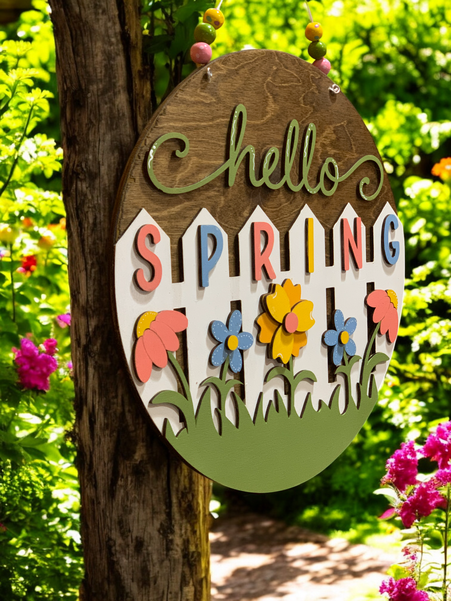 Hello Spring 3D Fence Sign