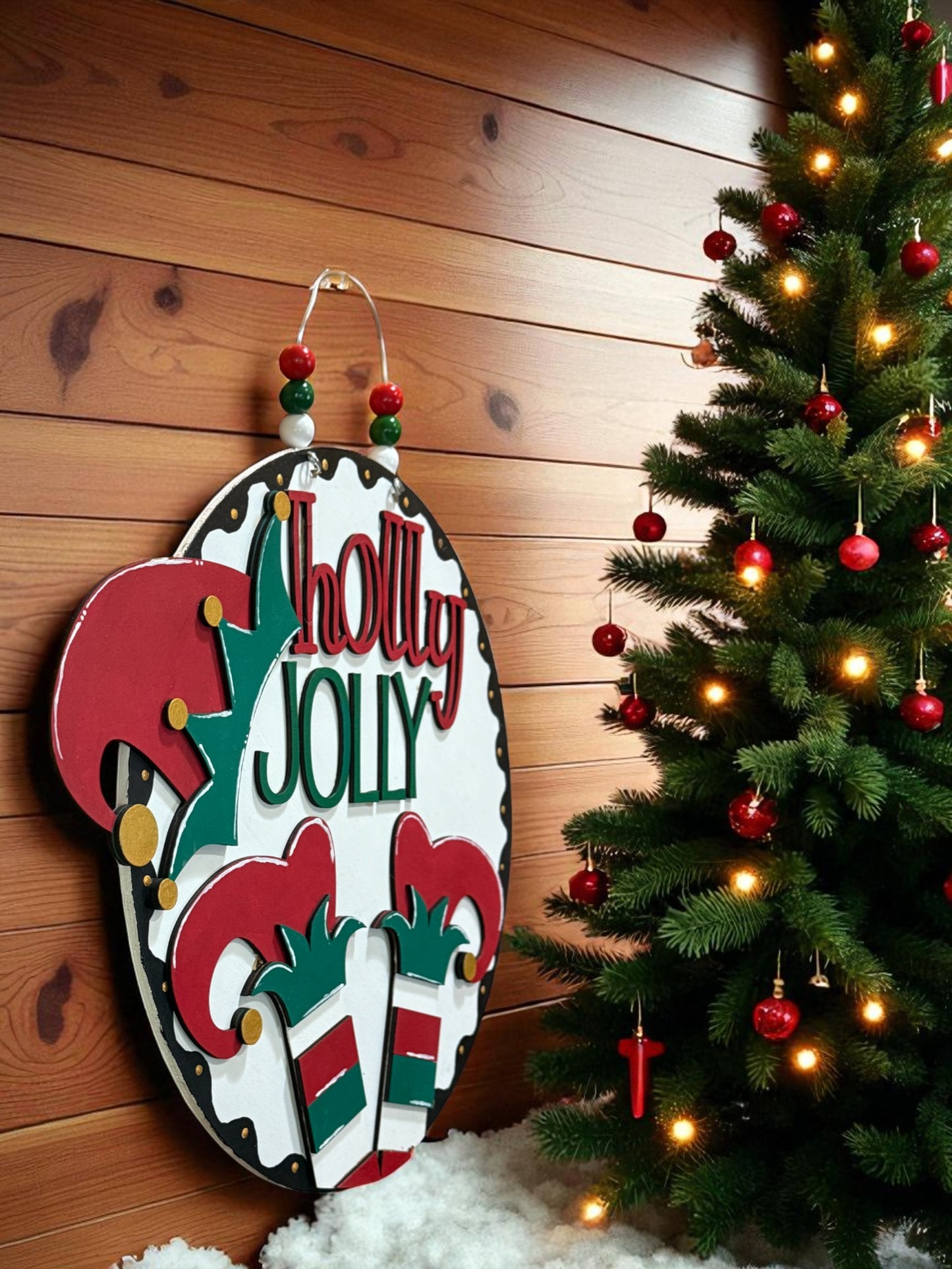 Holly Jolly Elf Door Sign – Handmade Christmas Elf Decor with Hats and Striped Legs