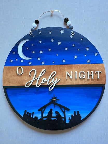 Handmade O Holy Night Nativity Scene Christmas Sign – Rustic Christian Holiday Wall Decor