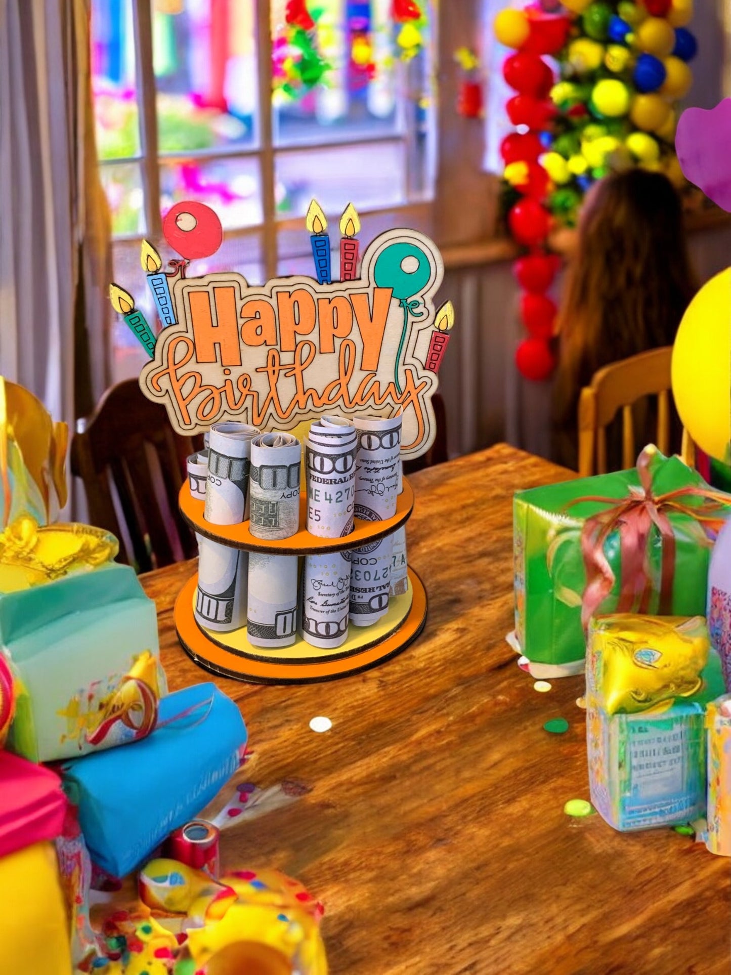 Happy Birthday Money Holder – Handmade 3D Wooden Cash Gift Display for Unique Celebrations