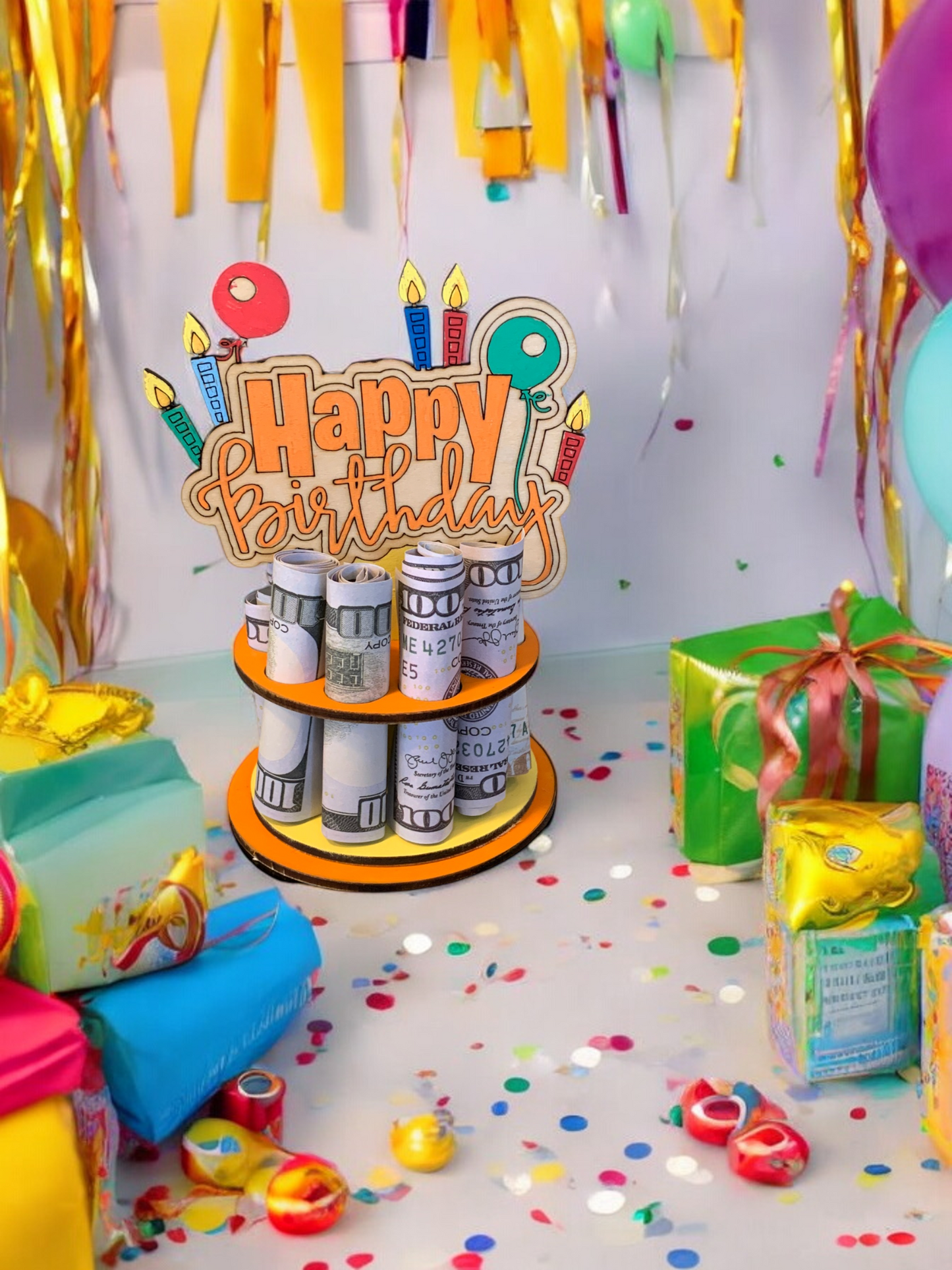 Happy Birthday Money Holder – Handmade 3D Wooden Cash Gift Display for Unique Celebrations