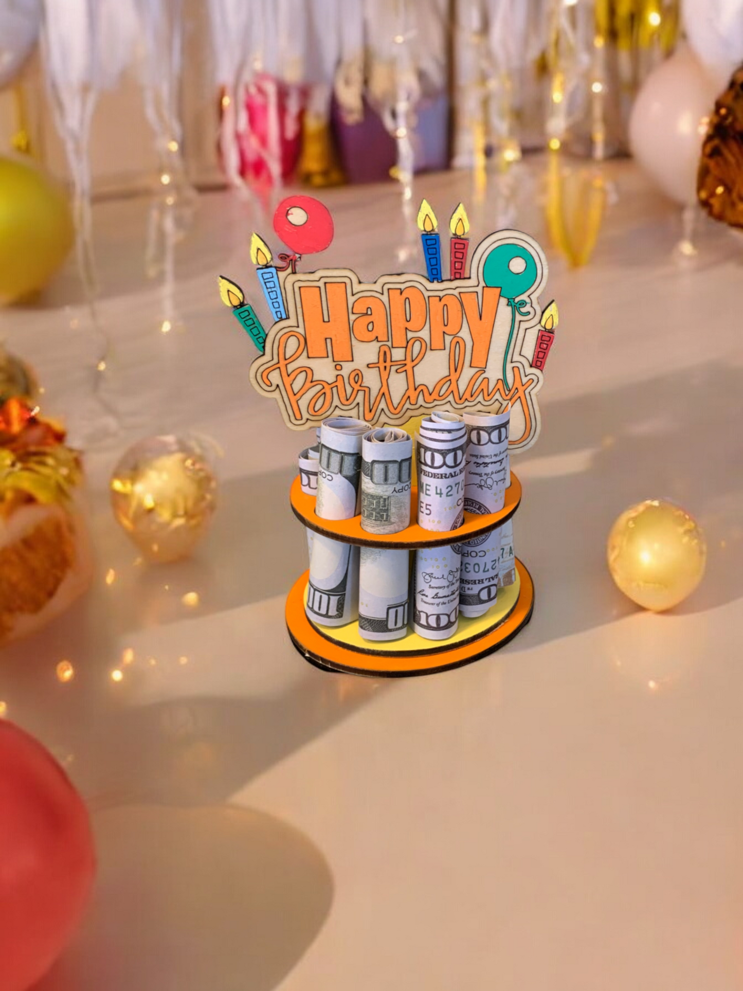 Happy Birthday Money Holder – Handmade 3D Wooden Cash Gift Display for Unique Celebrations