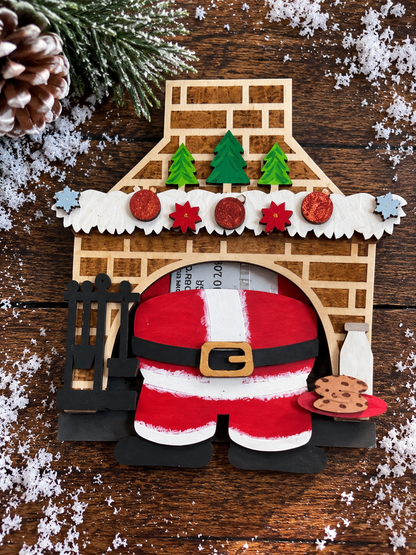 Santa Stuck in Chimney Gift Card Holder | Wood Santa Chimney | Handcrafted Christmas