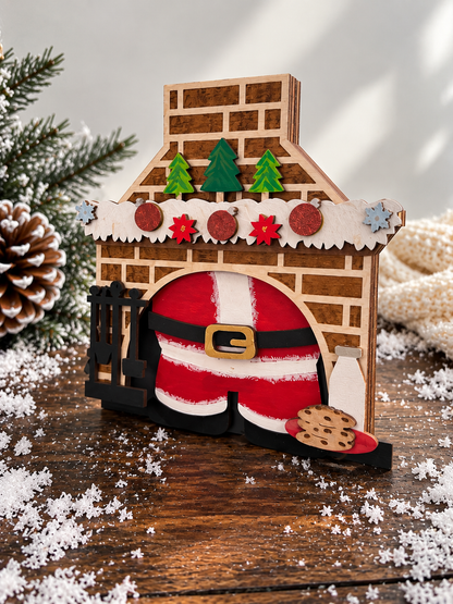 Santa Stuck in Chimney Gift Card Holder | Wood Santa Chimney | Handcrafted Christmas