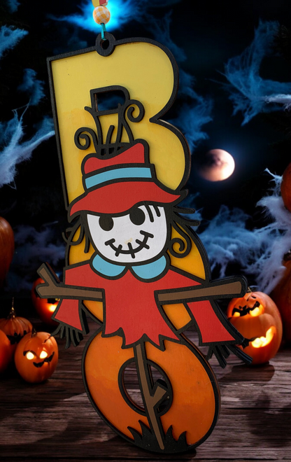 Handmade Wooden Halloween Boo Sign – Scarecrow Design – Fall Porch or Wall Décor