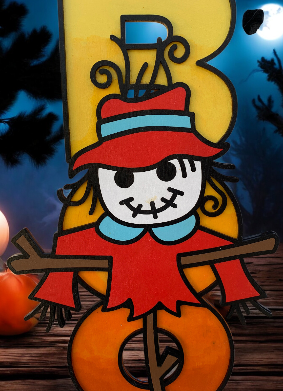 Handmade Wooden Halloween Boo Sign – Scarecrow Design – Fall Porch or Wall Décor