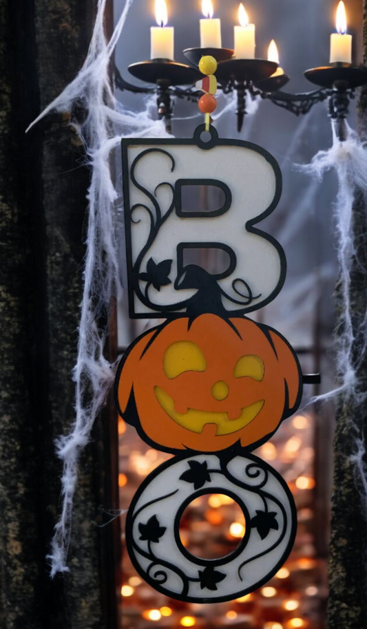 Handmade Wooden Halloween Boo Sign – Jack-O’-Lantern Design – Festive Porch or Wall Décor