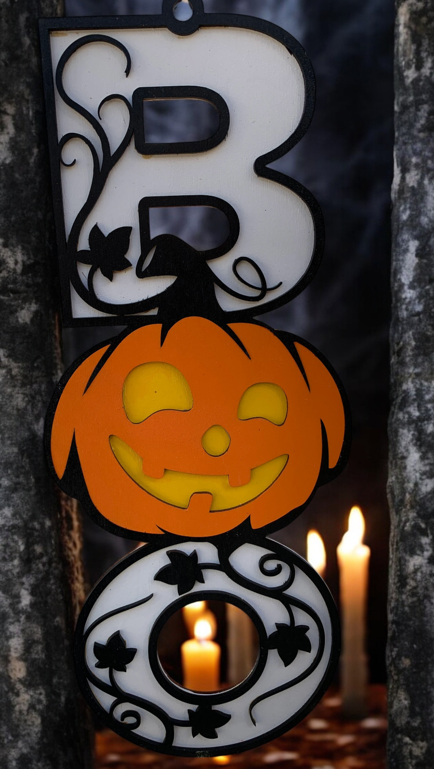 Handmade Wooden Halloween Boo Sign – Jack-O’-Lantern Design – Festive Porch or Wall Décor
