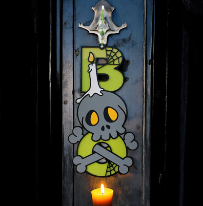 Handmade Wooden Halloween Boo Sign – Skull & Crossbones – Spooky Door or Wall Décor