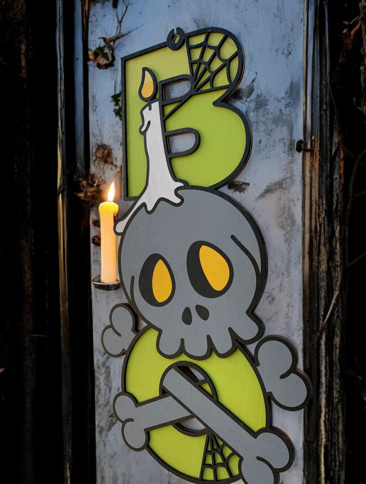 Handmade Wooden Halloween Boo Sign – Skull & Crossbones – Spooky Door or Wall Décor