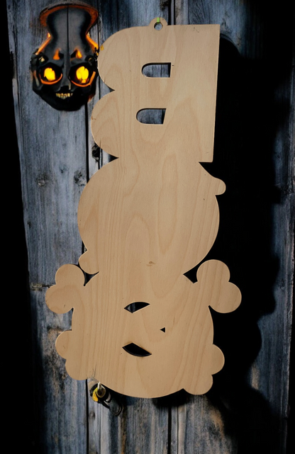 Handmade Wooden Halloween Boo Sign – Skull & Crossbones – Spooky Door or Wall Décor