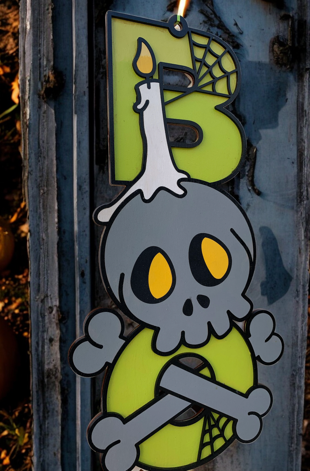Handmade Wooden Halloween Boo Sign – Skull & Crossbones – Spooky Door or Wall Décor