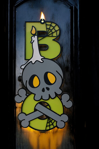 Handmade Wooden Halloween Boo Sign – Skull & Crossbones – Spooky Door or Wall Décor