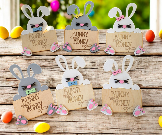Easter Bunny Money Holder – Wooden Cash Gift Keepsake for Kids & Teens