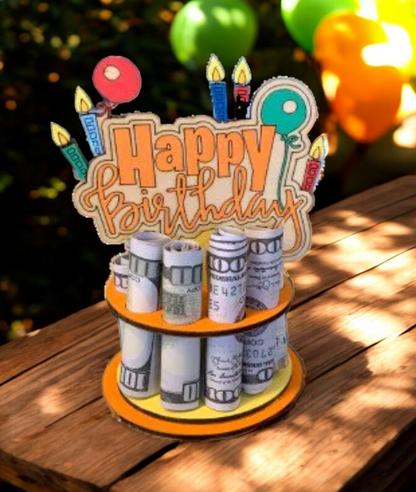Birthday Money Holder – Handmade 3D Wooden Cash Gift Display for Unique Celebrations