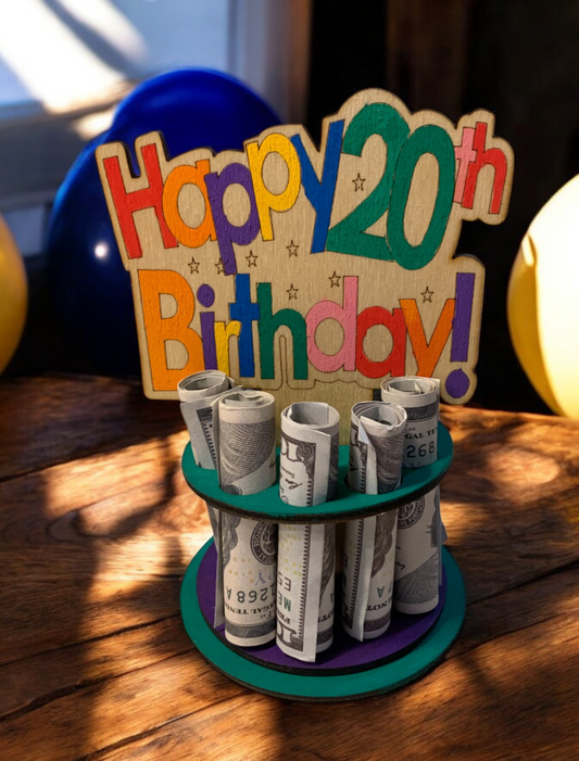 Milestone Birthday Money Tree Gift – Handmade Wooden Cash Holder for 30th, 40th, 50th, Beyond