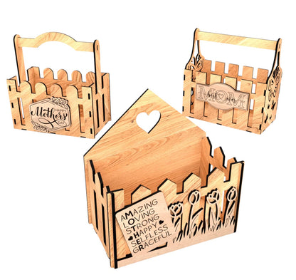 Wooden Mother's Day Gift Basket – Handcrafted Keepsake Box for Mom