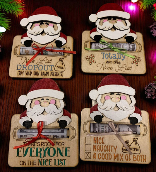 Funny Santa Christmas Money Holder – Handcrafted Wooden Cash Gift Idea for Teens, Adults, or Stocking Stuffers