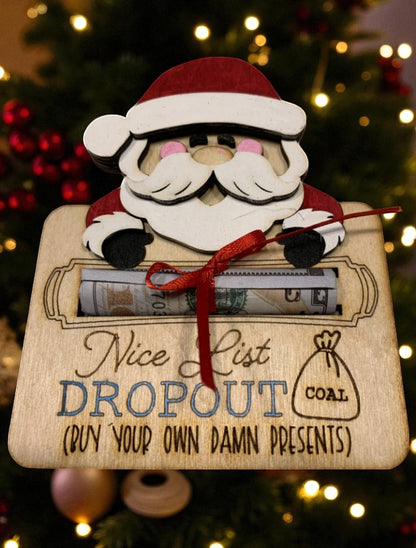 Funny Santa Christmas Money Holder – Handcrafted Wooden Cash Gift Idea for Teens, Adults, or Stocking Stuffers