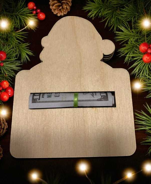 Funny Santa Christmas Money Holder – Handcrafted Wooden Cash Gift Idea for Teens, Adults, or Stocking Stuffers