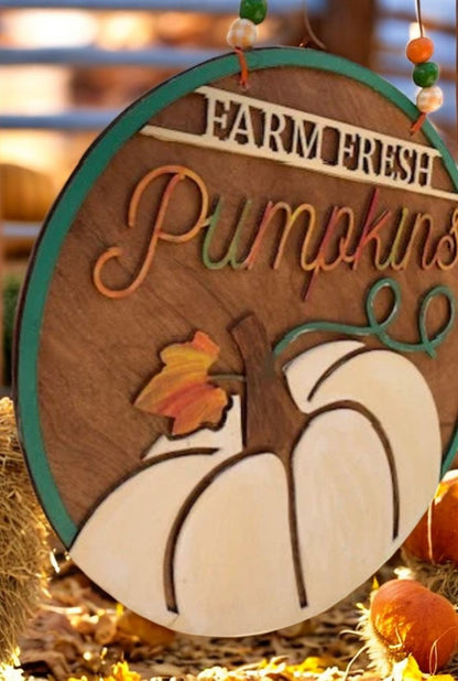 Farm Fresh Pumpkins Wooden Sign – Rustic Fall Harvest Door or Porch Décor