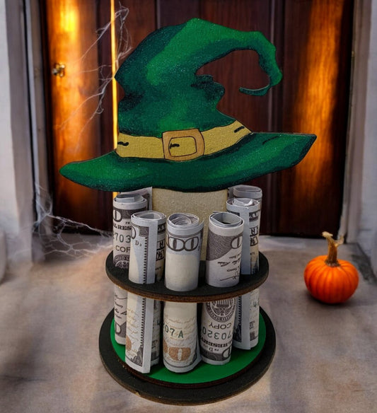 Halloween Money Gift – Pumpkin, Witch Hat, or Ghost Wooden Money Tree – Handmade Cash Holder with Gift Box – Free Shipping