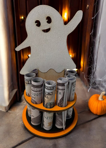 Halloween Money Gift – Pumpkin, Witch Hat, or Ghost Wooden Money Tree – Handmade Cash Holder with Gift Box – Free Shipping