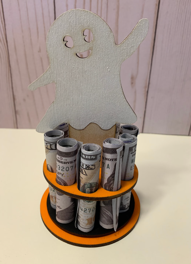 Halloween Money Gift – Pumpkin, Witch Hat, or Ghost Wooden Money Tree – Handmade Cash Holder with Gift Box – Free Shipping