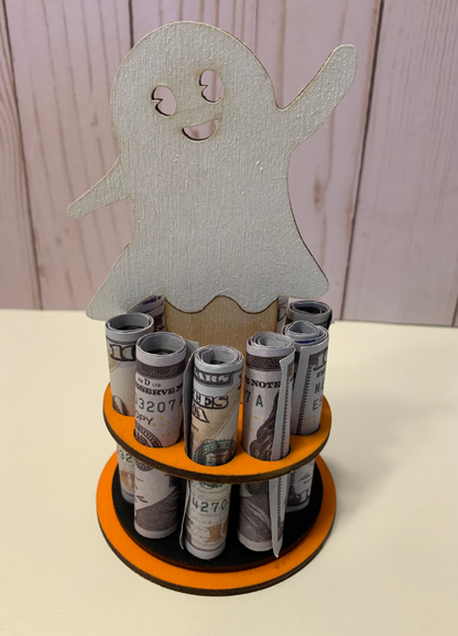 Halloween Money Gift – Pumpkin, Witch Hat, or Ghost Wooden Money Tree – Handmade Cash Holder with Gift Box – Free Shipping