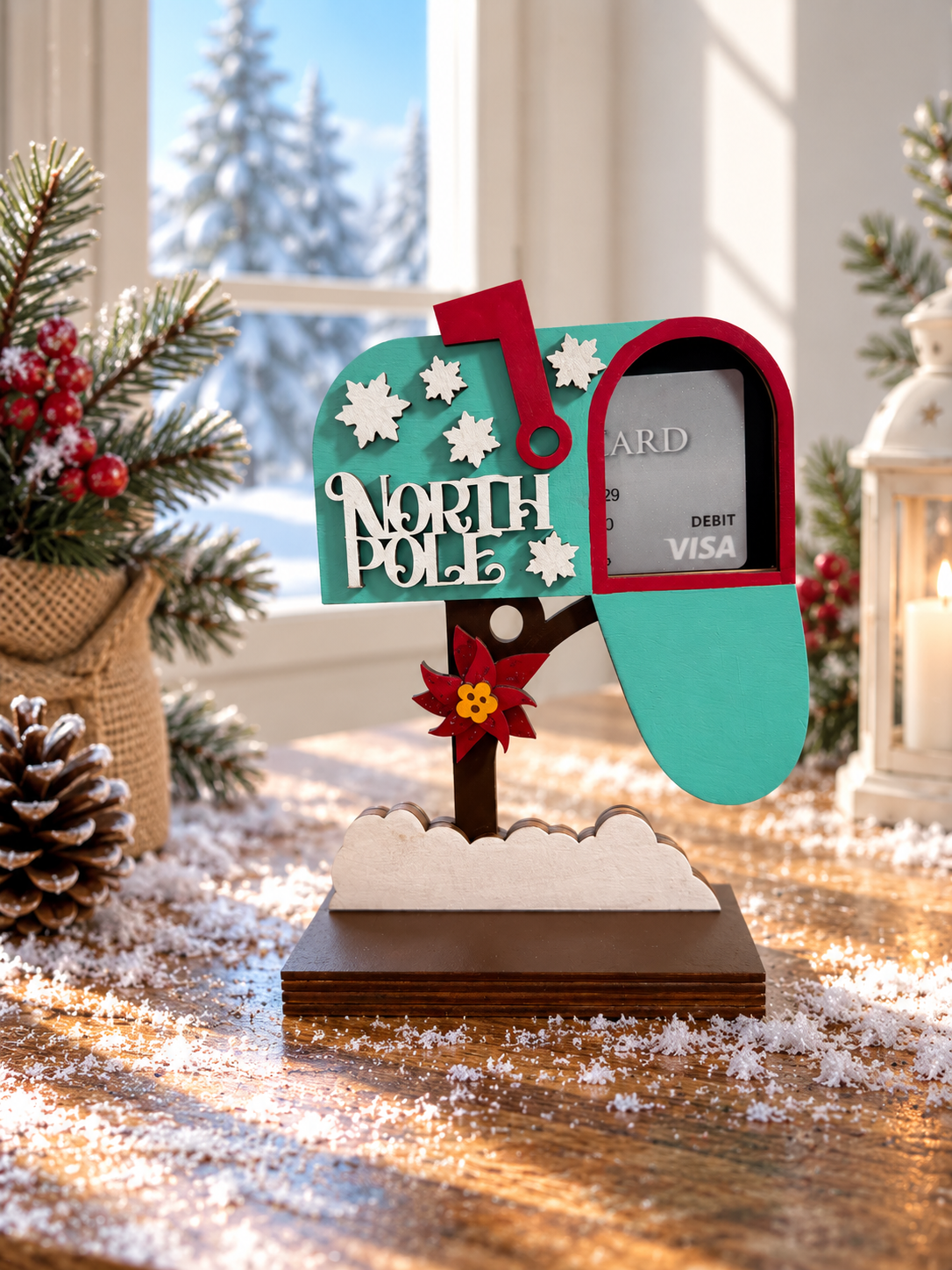 North Pole Mailbox Gift Card Holder | Wood Christmas Mailbox | Handcrafted