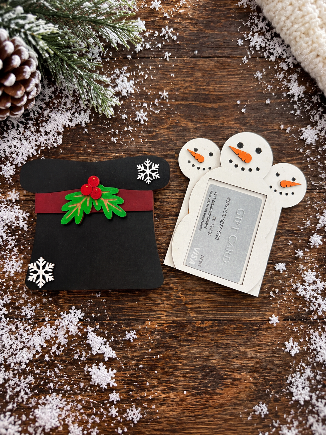 Snowman Top Hat Gift Card Holder | Wood Snowman Hat with Hidden Gift Card | Handcrafted Christmas