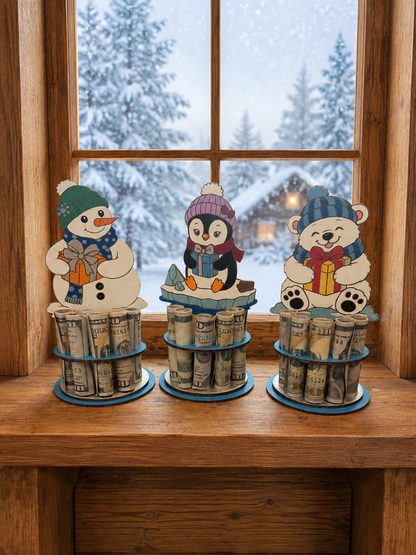 Winter Money Tree | Snowman Penguin Polar Bear | Cash Gift | Handmade Wood