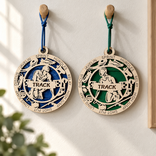 Track & Field Gift Card Holder | Personalized Wood Medallion | Handcrafted