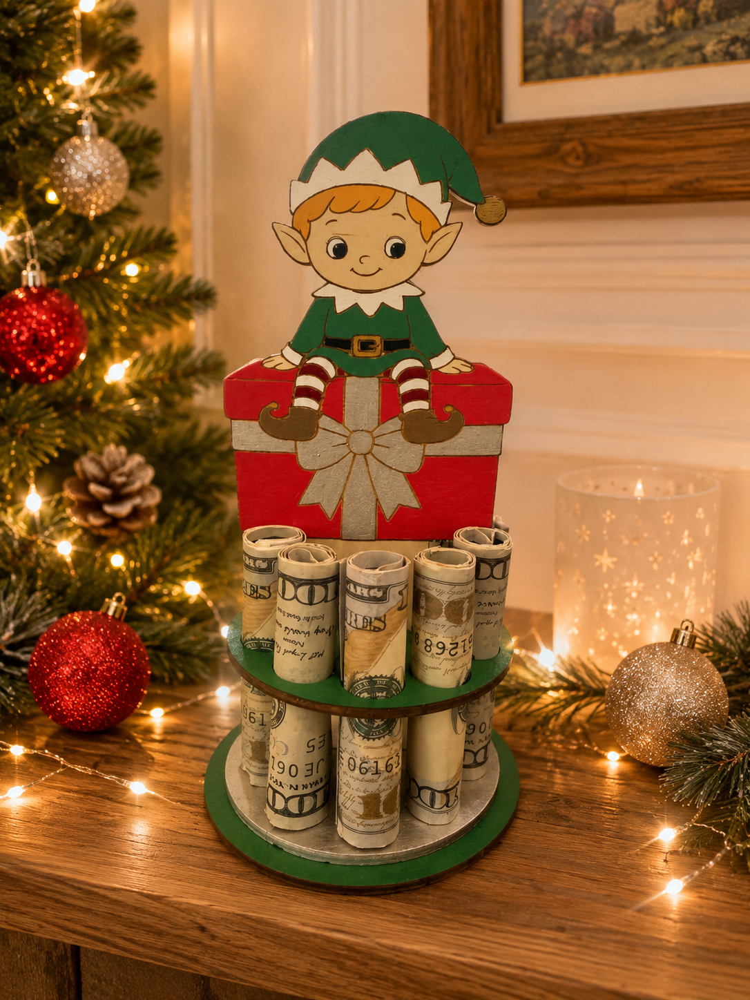 Christmas Elf Money Tree | Christmas Cash Gift for Kids | Handmade Wood