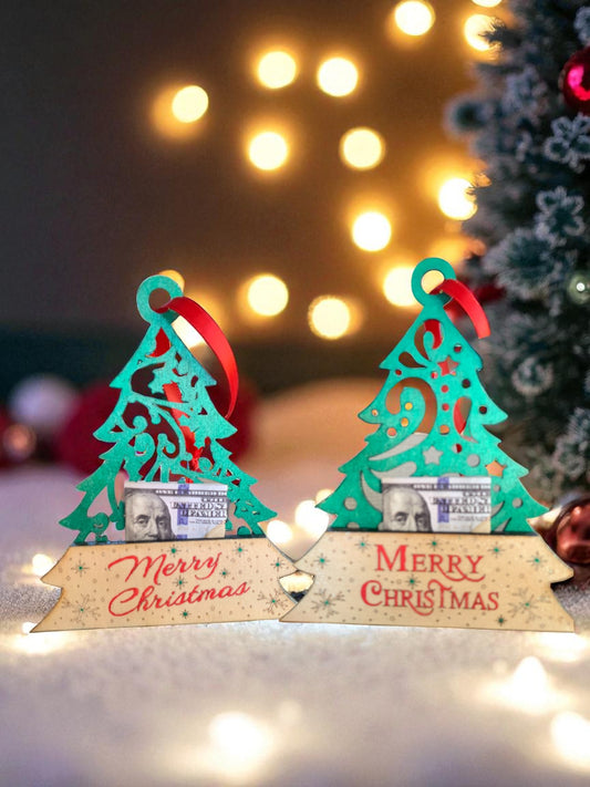 Christmas Tree Money Holder – Handmade Wooden Cash Gift Ornament with Ribbon for Holiday Giving