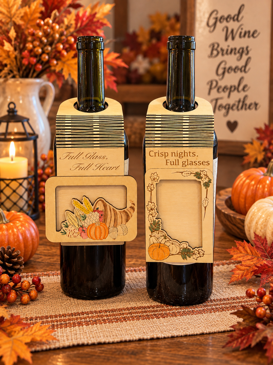 Thanksgiving Wine Bottle Tag Gift Card Holder | Hostess Gift | Handmade Wood