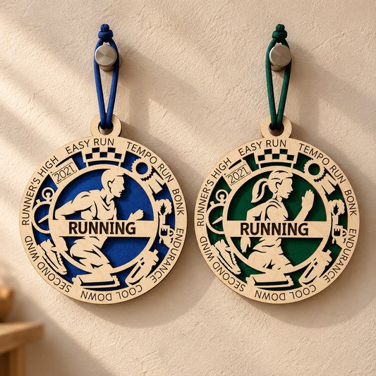 Running Gift Card Holder | Personalized Wood Medallion | Handcrafted